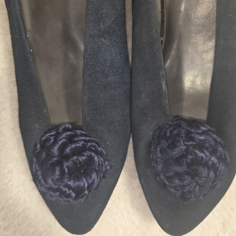 Sesto Meucci Pumps Women 7.5 N‎ Navy Blue Suede Rosette Italian Luxury Heel
